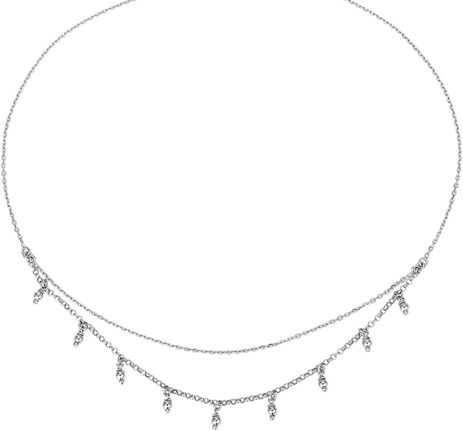 Vanbelle Sterling Silver Jewelry - Rhodium Plated with 925 Stamp - Double Layered Beaded Choker Necklace - Elegant Beautifully Designed for Women 16" Long + 2" Extender - Image 2