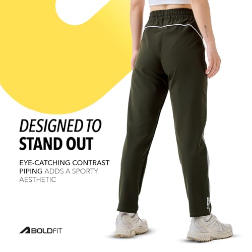 Image of Boldfit Track Pants for Women with Contrast Piping,Lightweight Poly Terry Fabric,Elastic Waistband, Side Slant Pockets,Regular Fit Gym Track Pants for Woman Athletic Gym,Running & Casual Wear Joggers