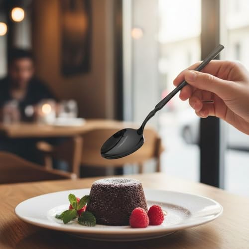 Image of 4 Pcs Black Slim Handle Stainless Steel Cutlery Set for Dining Table with Spoon and Fork Set & Butterknife - The Perfect Tableware /Flatware