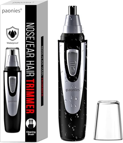 Paonies Nose Hair Trimmer for Men and Women, 2025 Professional Painless Ear and Nose Hair Trimmer Clipper, Battery-Operated Facial Hair Removal with IPX7 Waterproof, Dual Edge Blades, Easy to Clean