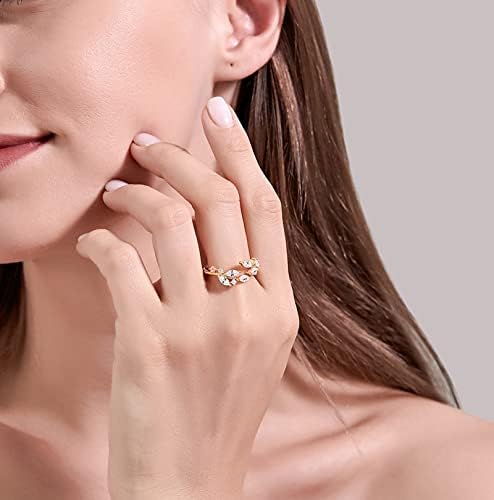 Sterling Silver Rings for Women, 925 Silver Open Adjustable Leaf Ring with Cubic Zirconia Jewelry Gift for Wedding Anniversary Birthday (Silver, Gold, Rose Gold)