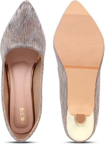 Image of Action Women's Suede Stiletto Pumps| Silver Textured Pattern| Gold Heel| Evening Antique