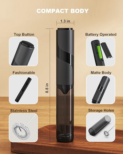 Image of Electric Milk Frother Handheld with Cover (2AA Not Included) | Storage Cover - Easy To Carry Drink Mixer Handheld, Portable Frother for Coffee, Latte, Matcha, Cappuccino & Hot Chocolate
