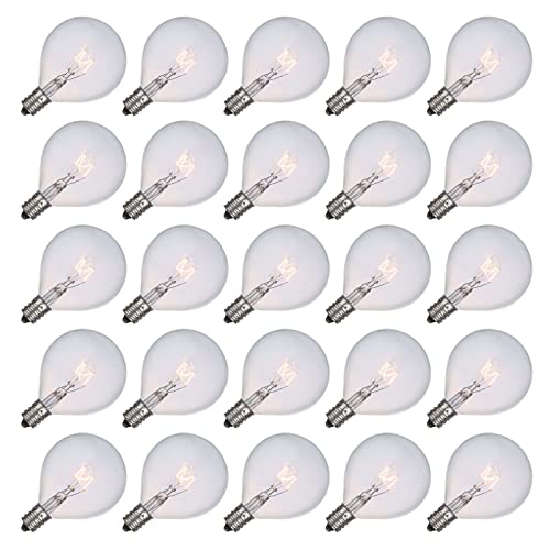 Niosta 25 Pack G50 Replacement Light Bulbs, Globe Clear Glass Incandescent Light Bulbs For Outdoor Patio String Lights, E12/C7 Candelabra Base, 7 Watts #TOP11