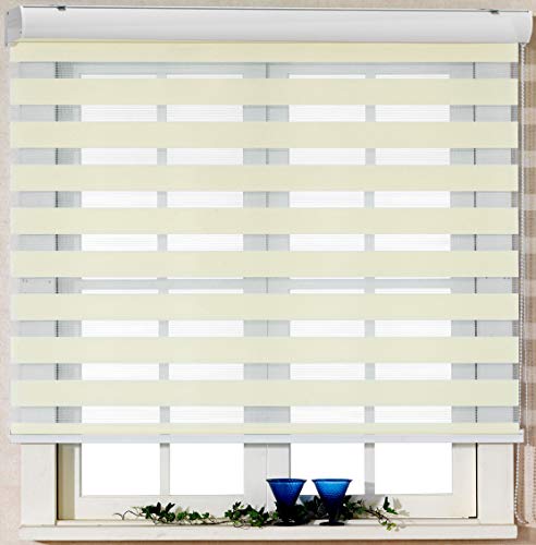 Foiresoft Custom Cut to Size, Basic, Ivory, W 47 x H 47 inch Zebra Roller Blinds, Dual Layer Shades, Sheer or Privacy Light Control, Day and Night Window Drapes, 10 to 110 inch Wide