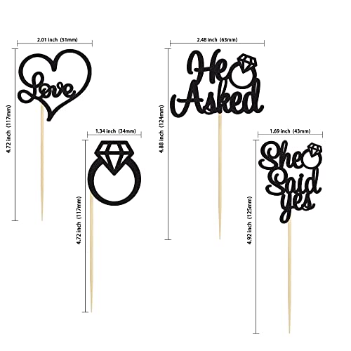 Gyufise 24 Pack Black Glitter He Asked She Said Yes Cupcake Toppers Glitter Heart Ring Cupcake Picks Decorations For Wedding Engagement Bridal Shower Party Supplies #TOP1