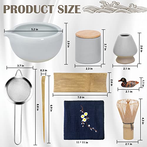 Artcome 9Pcs Japanese Matcha Tea Set, Matcha Bowl With Pouring Spout, Matcha Whisk, Ceramic Whisk Holder, Tea Scoop, Matcha Powder Caddy, Traditional Handmade Matcha Ceremony Gift Box Kit #TOP2