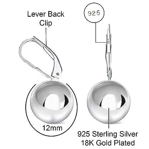 Savlano 925 Sterling Silver Classic Leverback Round Bead Ball Drop Earrings - 18K Gold Plated Bead Ball Earrings for Women Available in 6MM, 8MM, 10MM, 12MM - Made in Italy Comes With Savlano Gift Box3