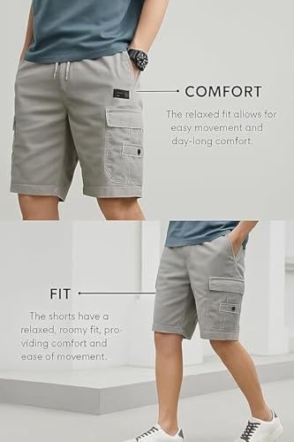 Image of Men Cargo Shorts with Drawstring Waist, Side Flap Pockets, Knee Length, Casual Style, Men Shorts || Cotton Short for Men || with Pocket Style