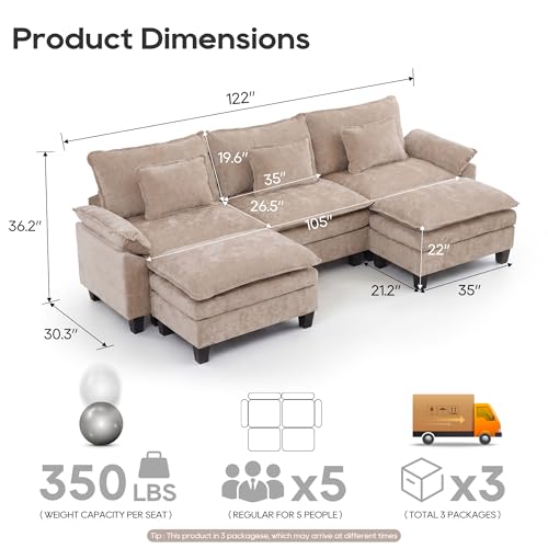 Image of URRED Oversized Modular Sectional Sofa,Khaki:122 inch U Shaped