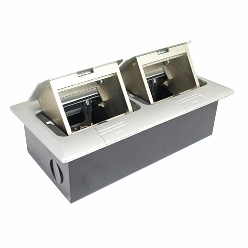 Image of MX Aluminium 6-Module Pop-Up Floor Box, 45 Series Modular Type - Flush Mount Electrical Outlet Box for Concrete Floors, Modular Power and Data Socket Housing