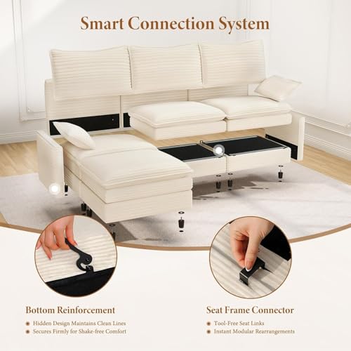 Image of Vesgantti 142 inch Cloud Couch Sectional Modular Sofa, Comfy Sectional Couch with Ottoman Deep Seat Corduroy L Shaped Sofa, Modular Couches for Living Room, Bedroom and Apartment, Beige