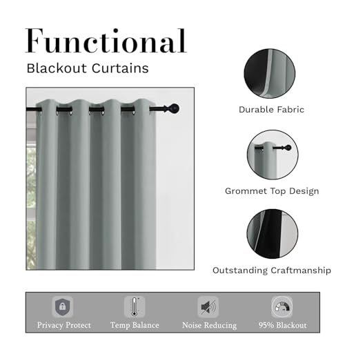 Image of LINENWALAS Window Curtains 5 Feet Set of 2 - Thermal Insulation 100% True Blackout Curtains, Black Backing & Fade Resistant Drapes for Living Room, Bedroom (Light Grey)