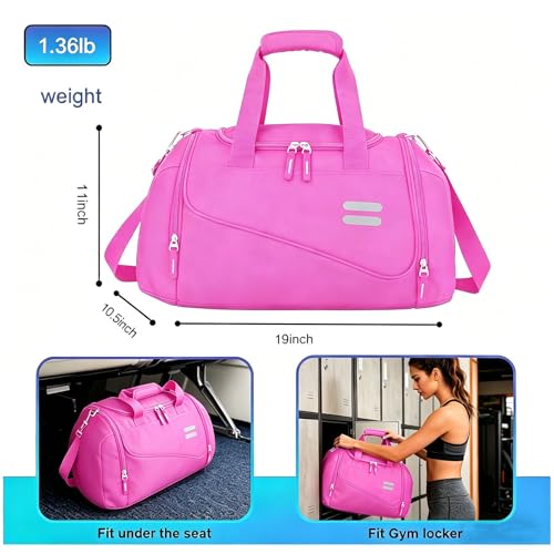 Image of Gym Bag for Men & Women - 30L Duffel Bag with Shoe Compartment, Weekender Water Resistant Duffle Bag for Travel, Sports, Fitness & Workouts, RosePink