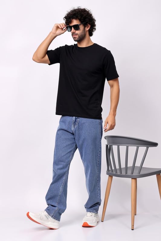 Image of London Hills Men's Relaxed Fit Baggy Jeans | Streetwear Style Loose Denim Pants for Casual Wear | Comfortable Cotton Blend Jeans with Trendy Wide Leg Fit