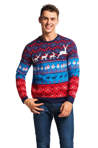 Ugly Christmas Sweater for Men, Reindeer Unisex Women Xmas Fairisle Classic Pullover for Party Festive Party3