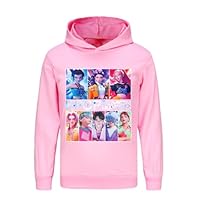 Shangku KPOP Huntrix Boys Hoodie Girls Rumi Mira Zoey Anime Pullover Hooded Sweatshirts 2-13 Years(Pink-120cm)