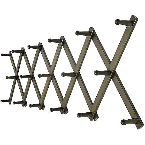Dseap Accordion Wall Hanger: 16'' High Wooden Wall Expandable Coat Rack,Hat Rack Holder,Accordion Hook for Baseball Caps,Coats,17 Peg Hooks,Dark Walnut Cover