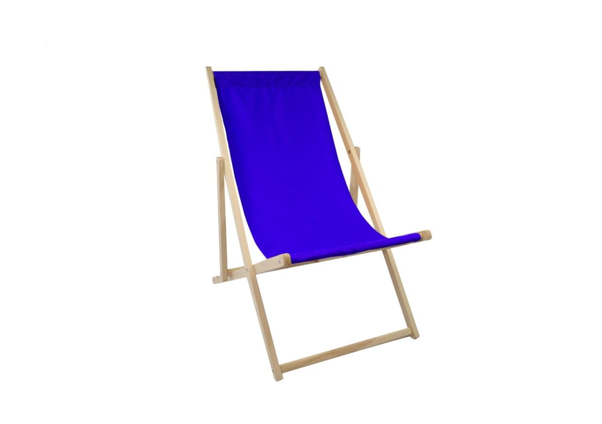DIPMAR - Silla de playa – Azul [ 120 x 60 cm ] | Tumbona de madera de hasta 120 kg | Silla de playa plegable de madera de haya | Silla de playa de madera, silla de sol