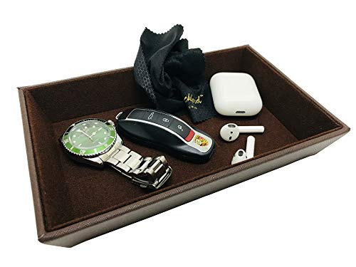 Leather and Velvet Valet Tray – Durable Brown Leatherette Valet Tray for Men