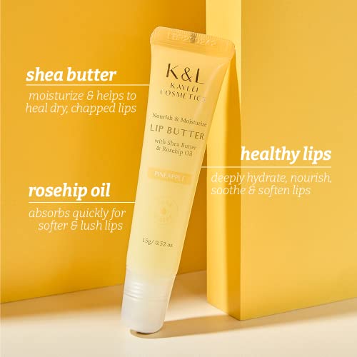 K & L Kaylei Cosmetics Lip Butter, Shea Butter & Rosehip Oil, Pineapple Scented, 0.52 Oz (15G), Lip Mask, Gloss, Silky & Lush Lips, Deep Hydration, Nourishing Essential Lip Care, Balm, Made In Korea #TOP2