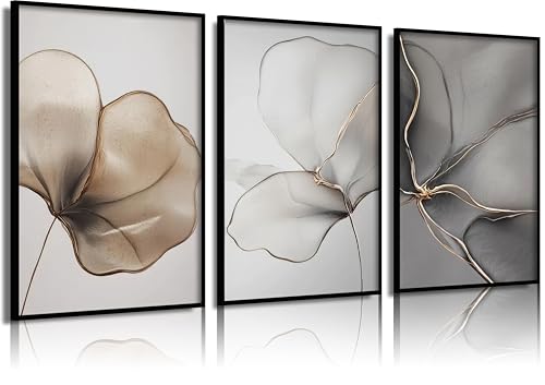 Abstract Floral Wall Art: Minimalist Gold Line...