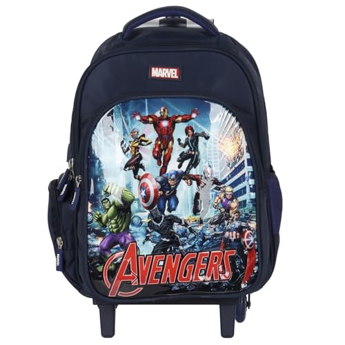 Image of NOVEX Marvel Avengers Boys Kids School Backpack - 17 Inch | Trolley Bag Convertible Rolling Backpack with Wheels & Adjustable Handle | Spacious School Bags, Lightweight & Durable | Blue