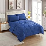 Sweet Home Collection 7 Piece Comforter Set Bag Solid Color All Season Soft Down Alternative Blanket & Luxurious Microfiber Bed Sheets, Royal Blue, Full