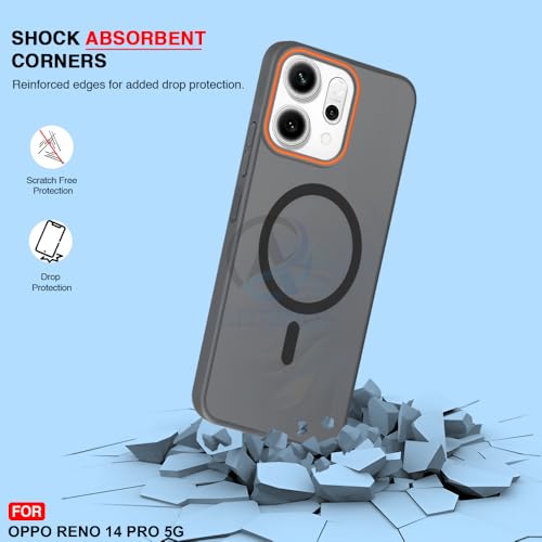 Image of AESTMO Oppo Reno 14 Pro 5G Back Cover | Slim Hard Shell | Matte Frosted Hard Back Translucent Back Cover for Oppo Reno 14 Pro 5G (Compatible with MagSafe Accessories, Black)