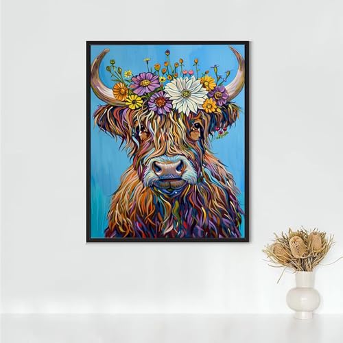 Peinture Diamant Bœuf 80x110 cm pour une Décoration Murale de Salon Moderne et Colorée