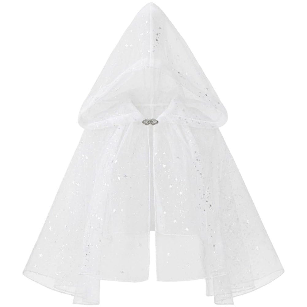Sslvya Mesh Hooded Cloak Adult Sheer Cape Wedding Short Cloak for Halloween Christmas Medieval Renaissance Cosplay Costume
