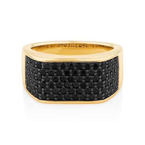 Men's Created Black Stone Pave Ring in 14K Gold Vermeil on Sterling Silver, Honeycomb Design, Wide Band Weeding Ring2