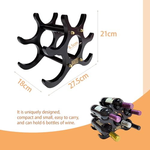 Mardili Wooden Free Standing Compact and Portable Wine Rack Storage Holds 6 Bottles Space-Saving Storage Design Countertop Wine Rack, Suitable for Kitchens, Bars, Pantry Rooms - Image 3