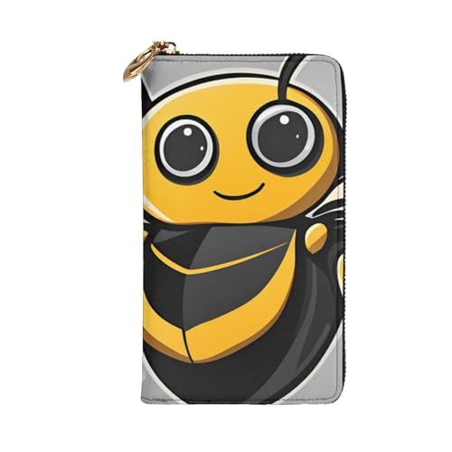 Cute Yellow bee Picture Leather Long Clutch Wallet for Fashionable Girls and Women - Durable, Stylish, and Functional, Black, One Size2