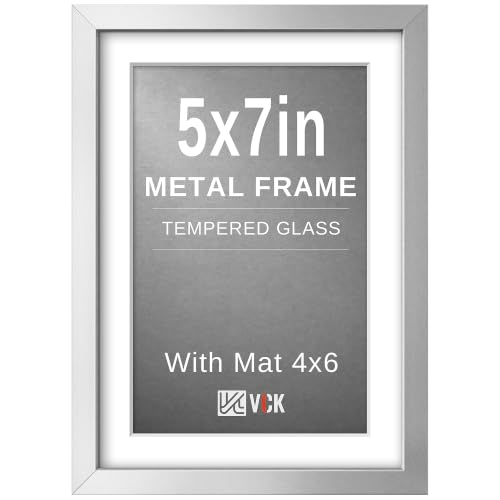 Image of VCK 5x7 Picture Frame Silver Metal, Real Glass, 4x6 Mat, for Portrait