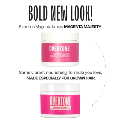 Image of Overtone Color Depositing Conditioner - 8 oz Semi Permanent Hair Color with Shea Butter & Coconut Oil - Vegan, Cruelty-Free - Extreme Magenta