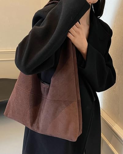 Vintage Suede Slouchy Bag for Women Trendy Suede Hobo Bag Large Capacity Satchel Purse Fall Winter Causal Tote Handbag 20243
