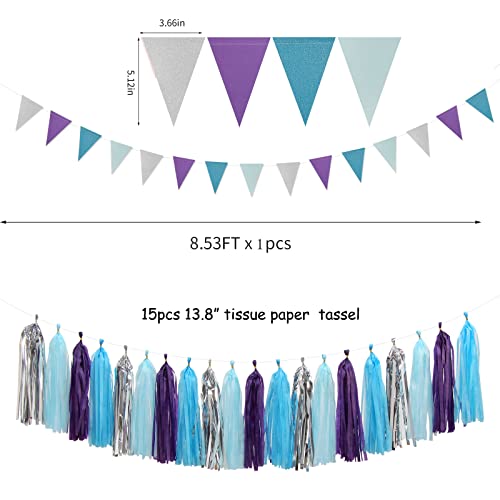 Image of Purple-Blue Silver Frozen Christmas Party-Decorations - 30pcs Tissue Pom Poms Streamers,Winter Girl Birthday New Year Tassel Garland Banner,Wonderland Mermaid Baby Shower Wedding Supplies Decor Bunting Lasting Surprise