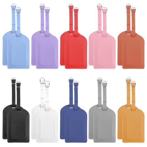 20 Pcs PU Leather Luggage Tags for Suitcases PU Leather Name ID Labels Privacy Luggage Tags for Travel Bag Case Multicolor