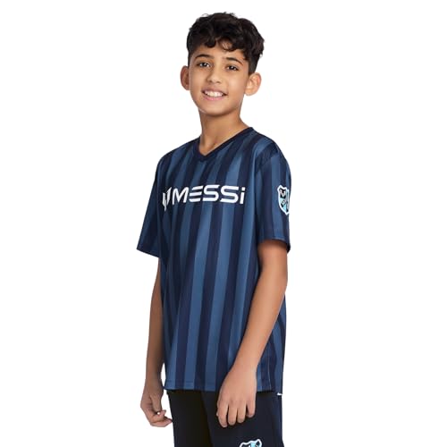 Image of Messi Boys' Lifestyle Short Sleeve Top, Loose-fit V-Neck Shirt with Logo, Comfortable