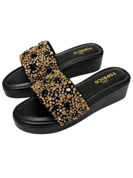 Women Black Embroidered Wedge Platform Heels Party Cushion soft | 212-image-31