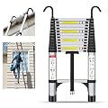 Wolec 12.5 ft Aluminum Telescoping Ladder, 330 lb Load, Hooks, Portable Collapsible Ladder for Home & Work,Silver