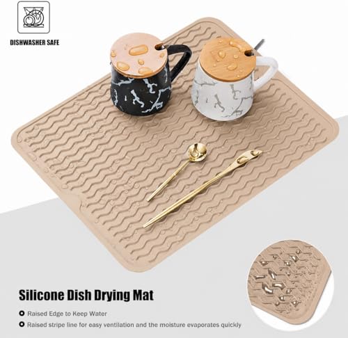 Image of HOMETHREADS Silicone Dish Drying Mat, Silicone Draining Board Mat, Silicone Dish Draining Mats, Kitchen Sink Dish Drainer Mat Racks for Kitchen Counter Protector, (40x30cm Beige)