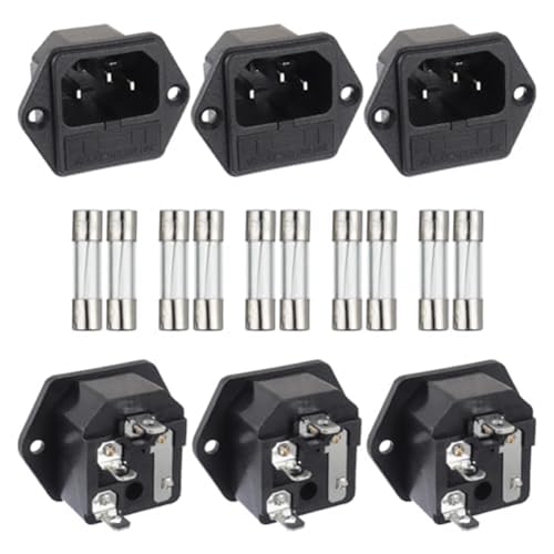 Qussedser AC 250V 10A 2 en 1 MóDulo de Entrada de Montaje Enchufe Conector de Entrada de AlimentacióN Cuchillas Macho con Fusible de 10A (Paquete de 6 Piezas)