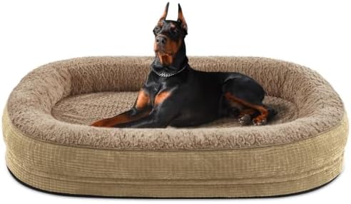 Pawk Orthopädisches Hundebett Grosse Hunde, 122x89cm, Hellbraun | Hundebett Orthopädisch Vierseitiges Nackenrolle, Memory Foam Hundekorb Wasserdicht, Hundebetten Abnehmbar und Wasc