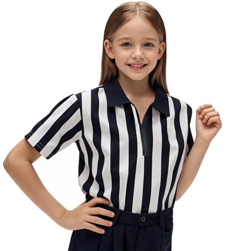 ChinFun Referee Shirt Black & White Stripe Ref Jersey Zip Collar Official Umpire Uniform Basketball Football Soccer Volleyball Halloween Cosplay Costume M