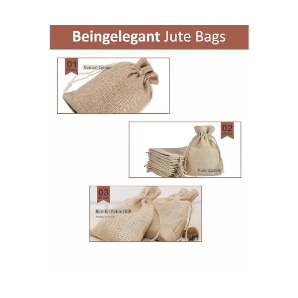 beingelegant Jute Linen Pouches 10X14 Cms - Pack Of 10 - Best For Diwali, Christmas & Party Favour Gift Bag|Best For Baby Shower, Shagun, Birthday, Anniversary Gifting|Return Gifts Bags (Natural Jute) - Image 4
