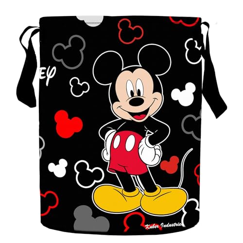 Image of Kuber Industries Disney Mickey Laundry Basket | Non-Woven Round Laundry Basket | Clothes Storage Hamper | Foldable Laundry Bag with Handle | Toy Storage Basket | 45 LTR | Black