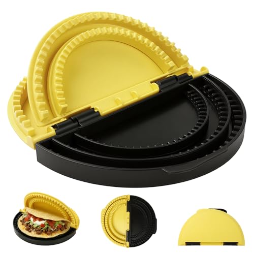 Image of Tortilla Sealer with Detachable Molds (6 inch, 8 inch, 10 inch) | 3-in-1 Crimper for Homemade Quesadillas, Tacos, Calzones and Burritos- Dishwasher Safe, BPA-Free Kitchen Tool(Black Yellow)