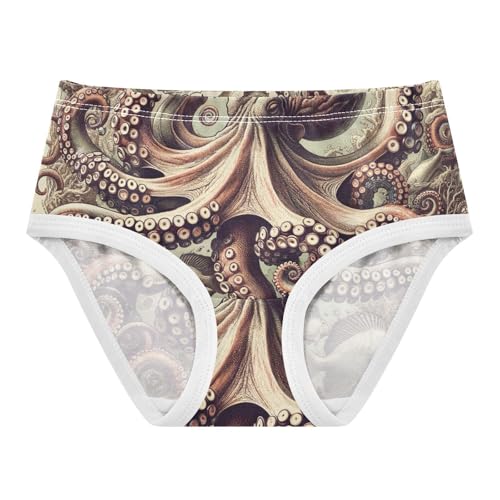 Vintage Octopus Print Toddler Girls Panties, Kids Underwear, 2T–8 Years